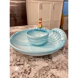 Hawaiian Hula Girl Surf Wave HU-LA-LA Chip Dip Ceramic Bowl VANDOR VTG Pelzman